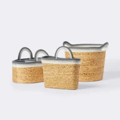 Braided Water Hyacinth Tapered Floor Basket With Coiled Rope Handles - Gray - Cloud Island™ -1st Step Store GUEST 19429f9d 4e11 486f b40a f3f1fb17c34c