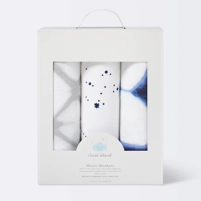 Muslin Swaddle Blankets Starry Slumber 3pk - Cloud Island™ Blue 4 Muslin Swaddle Blankets Starry Slumber 3pk - Cloud Island™ Blue - Image 2