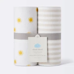 Flannel Swaddle Baby Blankets - Yellow Sun And Stripe - 2pk - Cloud Island™ -1st Step Store GUEST 3d36f01e efe2 4524 972e c2dcdabf32e5
