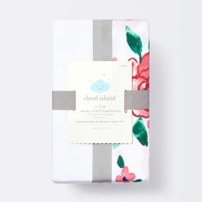 Fitted Jersey Crib Sheet - Pink Floral - 2pk - Cloud Island™ 5 Fitted Jersey Crib Sheet - Pink Floral - 2pk - Cloud Island™ - Image 3