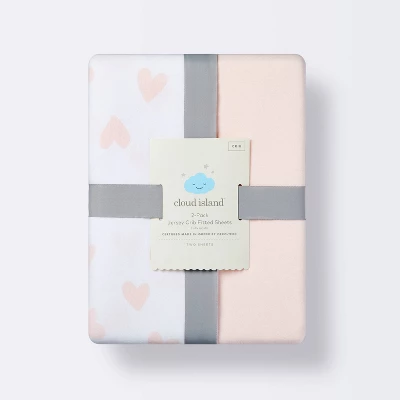 Jersey Fitted Crib Sheet - Pink Hearts And Solid Pink - 2pk - Cloud Island™ 5 Jersey Fitted Crib Sheet - Pink Hearts And Solid Pink - 2pk - Cloud Island™ - Image 3