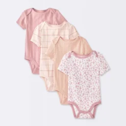 Baby Girls' 4pk Floral Short Sleeve Bodysuits - Cloud Island™ Peach/Pink -1st Step Store GUEST 46bde8b5 8241 40ed a67a 55ebda63ac21