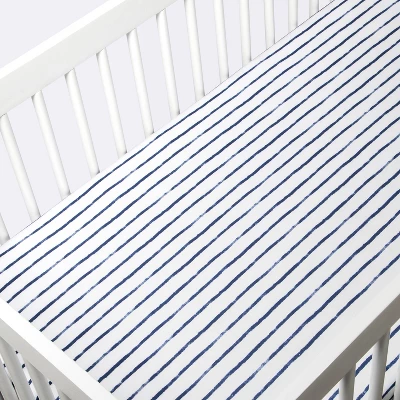 Polyester Rayon Jersey Fitted Crib Sheet - Cloud Island™ Navy Blue Vertical Stripe 4 Polyester Rayon Jersey Fitted Crib Sheet - Cloud Island™ Navy Blue Vertical Stripe - Image 2