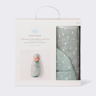 Hospital Muslin Swaddle And Hat Gift Set - 2ct - Green - Cloud Island™ 5 Hospital Muslin Swaddle And Hat Gift Set - 2ct - Green - Cloud Island™ - Image 3
