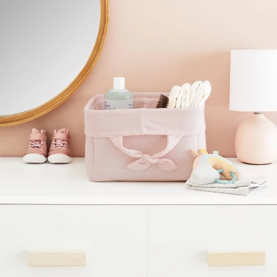 Decorative Storage Bin With Side Tie Medium - Cloud Island™ Pink 3 Decorative Storage Bin With Side Tie Medium - Cloud Island™ Pink