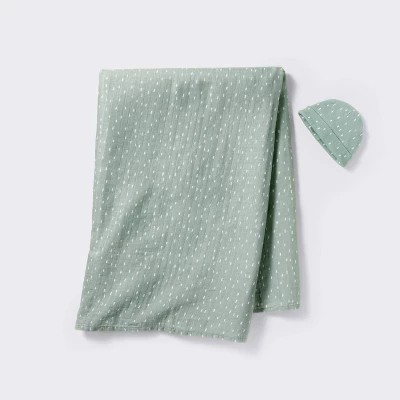 Hospital Muslin Swaddle And Hat Gift Set - 2ct - Green - Cloud Island™ 6 Hospital Muslin Swaddle And Hat Gift Set - 2ct - Green - Cloud Island™ - Image 4