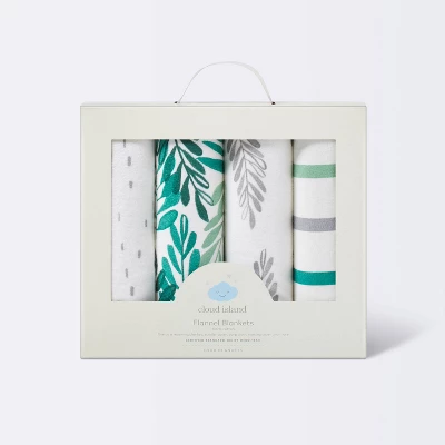 Flannel Baby Blanket - Cloud Island™ Green 4pk 4 Flannel Baby Blanket - Cloud Island™ Green 4pk - Image 2