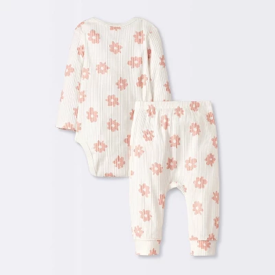 Baby 2pc Floral Wide Ribbed Top & Bottom Set - Cloud Island™ Cream 3 Baby 2pc Floral Wide Ribbed Top & Bottom Set - Cloud Island™ Cream