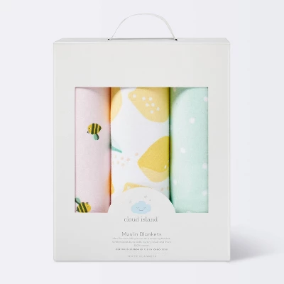 Muslin Swaddle Blanket Honeybee 3pk - Cloud Island™ Pink/Yellow 4 Muslin Swaddle Blanket Honeybee 3pk - Cloud Island™ Pink/Yellow - Image 2
