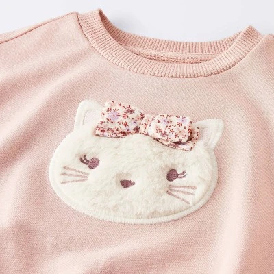 Baby Girls' 2pc Cat Applique Sweatshirt & Bike Shorts Set - Cloud Island™ Pink 4 Baby Girls' 2pc Cat Applique Sweatshirt & Bike Shorts Set - Cloud Island™ Pink - Image 2