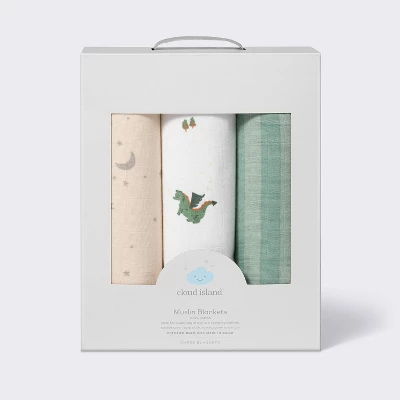Muslin Swaddle Baby Blanket - Dragons - 3pk - Cloud Island™ 5 Muslin Swaddle Baby Blanket - Dragons - 3pk - Cloud Island™ - Image 3