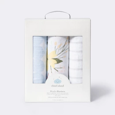 Muslin Swaddle Blankets Meadow - Cloud Island™ Light Blue 3pk 4 Muslin Swaddle Blankets Meadow - Cloud Island™ Light Blue 3pk - Image 2