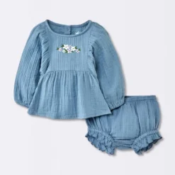 Baby Girls' 2pc Embroidered Floral Gauze Top & Bottom Set - Cloud Island™ Blue -1st Step Store GUEST a19cd717 246f 4f5b 93ad c40a91923bbb