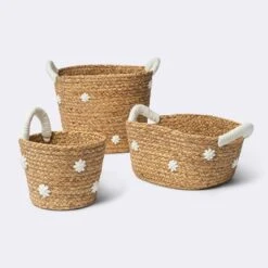 Braided Water Hyacinth With Tufted Embroidery Medium Round Storage Basket - Cloud Island™ -1st Step Store GUEST a7bd05cd bca9 4965 97c1 315288e11582