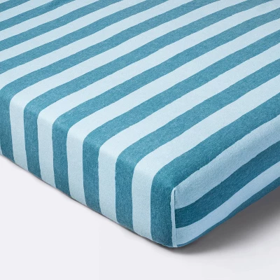 Flannel Fitted Crib Sheet - Blue Stripes - Cloud Island™ 6 Flannel Fitted Crib Sheet - Blue Stripes - Cloud Island™ - Image 4