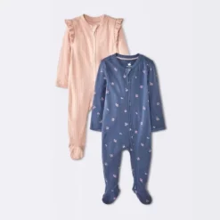 Baby Girls' 2pk Cozy Wide Ribbed Floral Sleep N' Play - Cloud Island™ Pink/Blue -1st Step Store GUEST b8b6cf8f 3882 4edb 912f a69077b659d9