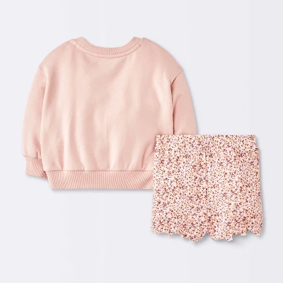 Baby Girls' 2pc Cat Applique Sweatshirt & Bike Shorts Set - Cloud Island™ Pink 3 Baby Girls' 2pc Cat Applique Sweatshirt & Bike Shorts Set - Cloud Island™ Pink