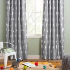 Blackout Curtain Panel Trees - Cloud Island Gray