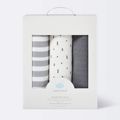 Muslin Swaddle Blanket Boutique 3pk - Cloud Island™ 4 Muslin Swaddle Blanket Boutique 3pk - Cloud Island™ - Image 2