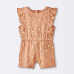 Baby Girls' Sun Stamps Printed Ruffle Romper - Cloud Island™ Tan -1st Step Store GUEST d352768e 43f2 4e55 850a ec4cb21e5f91