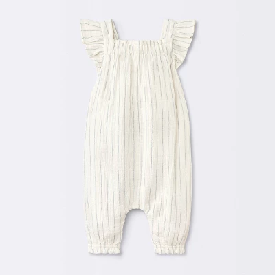Baby Girls' Striped Gauze Long Legged Romper - Cloud Island™ Cream 3 Baby Girls' Striped Gauze Long Legged Romper - Cloud Island™ Cream