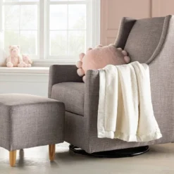 Solid Satin Edge Plush Baby Blanket - Cream - Cloud Island™