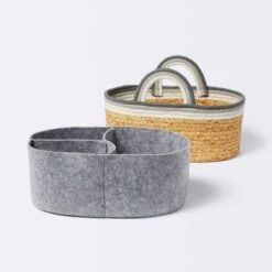 Braided Water Hyacinth Decorative Container With Coiled Rope Handles - Gray - Cloud Island™ -1st Step Store GUEST fc794c5a a9d8 451f 886e 850875b4c360